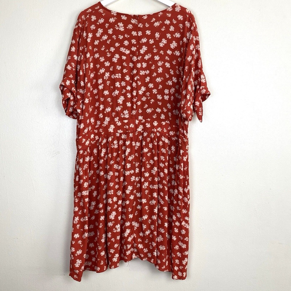 Madewell Womens Red Boho Floral Babydoll Dress Plus Size 22 Tie Sleeve Prairie - Picture 3 of 11